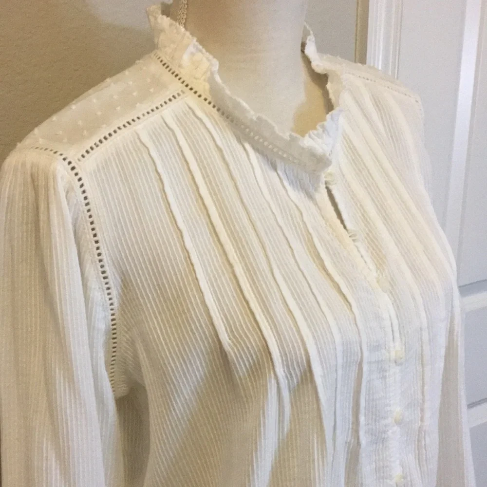 Quince Long Sleeve Textured Cotton Peasant Blouse in Organic Cotton, Medium - Picture 2 of 10